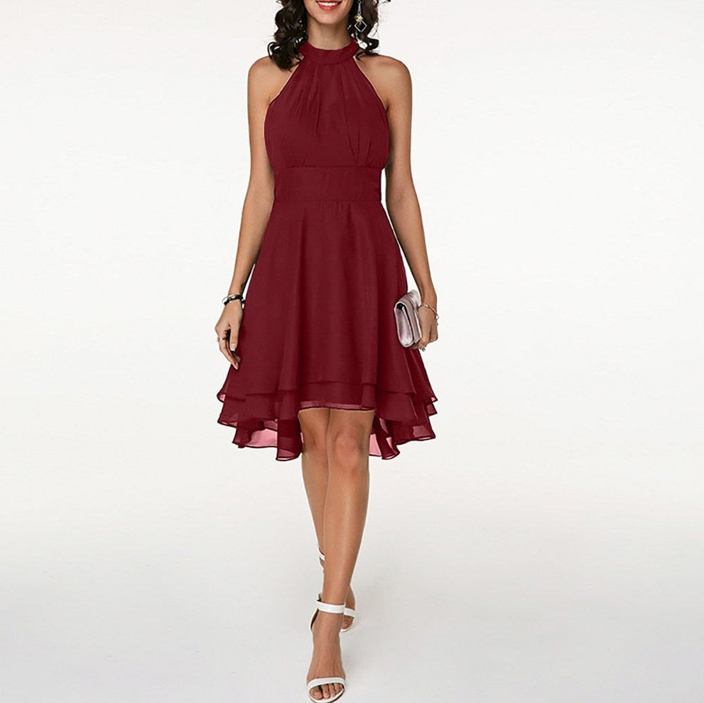 Chiffon Halter Tiered Midi Dress