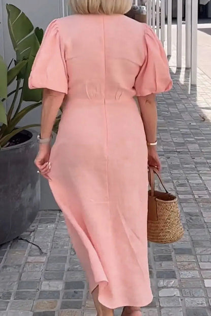 Puff Sleeve Tie Waist Maxi Dress