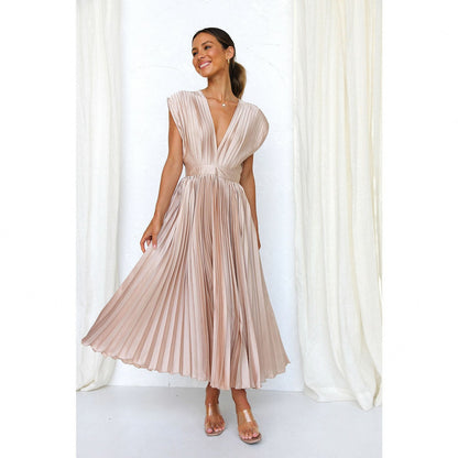 Satin Sleeveless Plunge Midi Dress