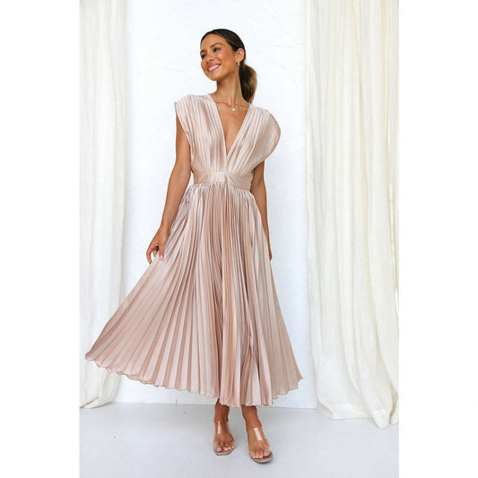 Satin Sleeveless Plunge Midi Dress
