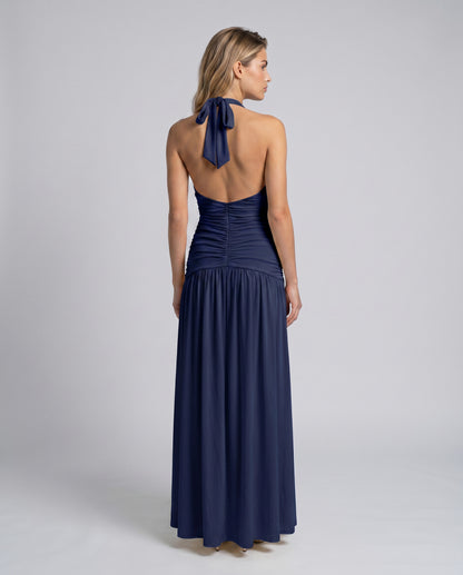 Chiffon Halter Slit Maxi Dress