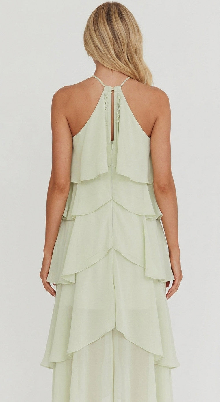 Chiffon Halter Tiered Maxi Dress