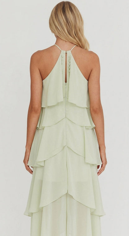Chiffon Halter Tiered Maxi Dress