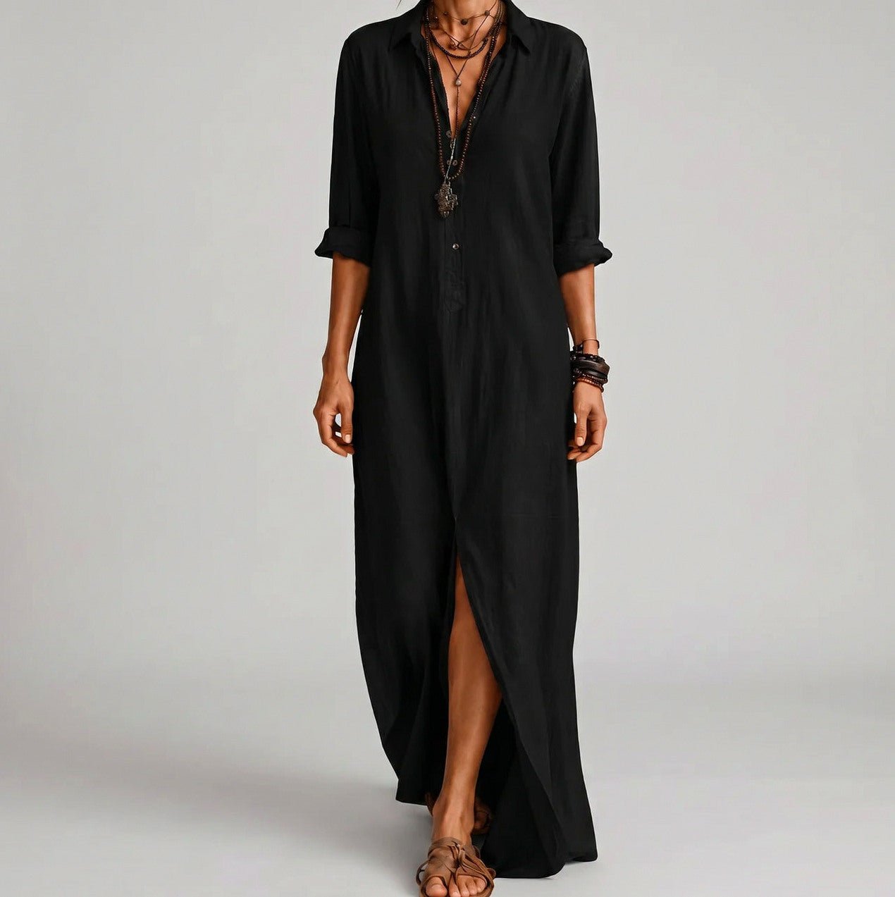 Linen Button Down Maxi Dress