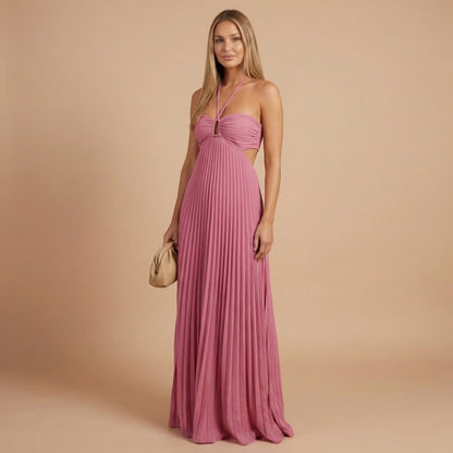 Halter Cutout Chiffon Maxi Dress