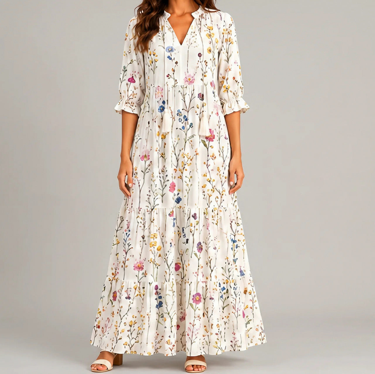 Ikat Puff Sleeve Maxi Dress