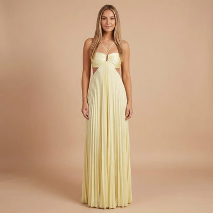 Halter Cutout Chiffon Maxi Dress