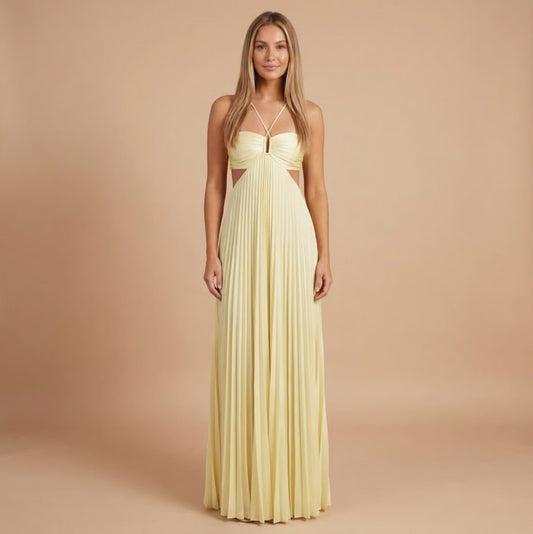 Halter Cutout Chiffon Maxi Dress