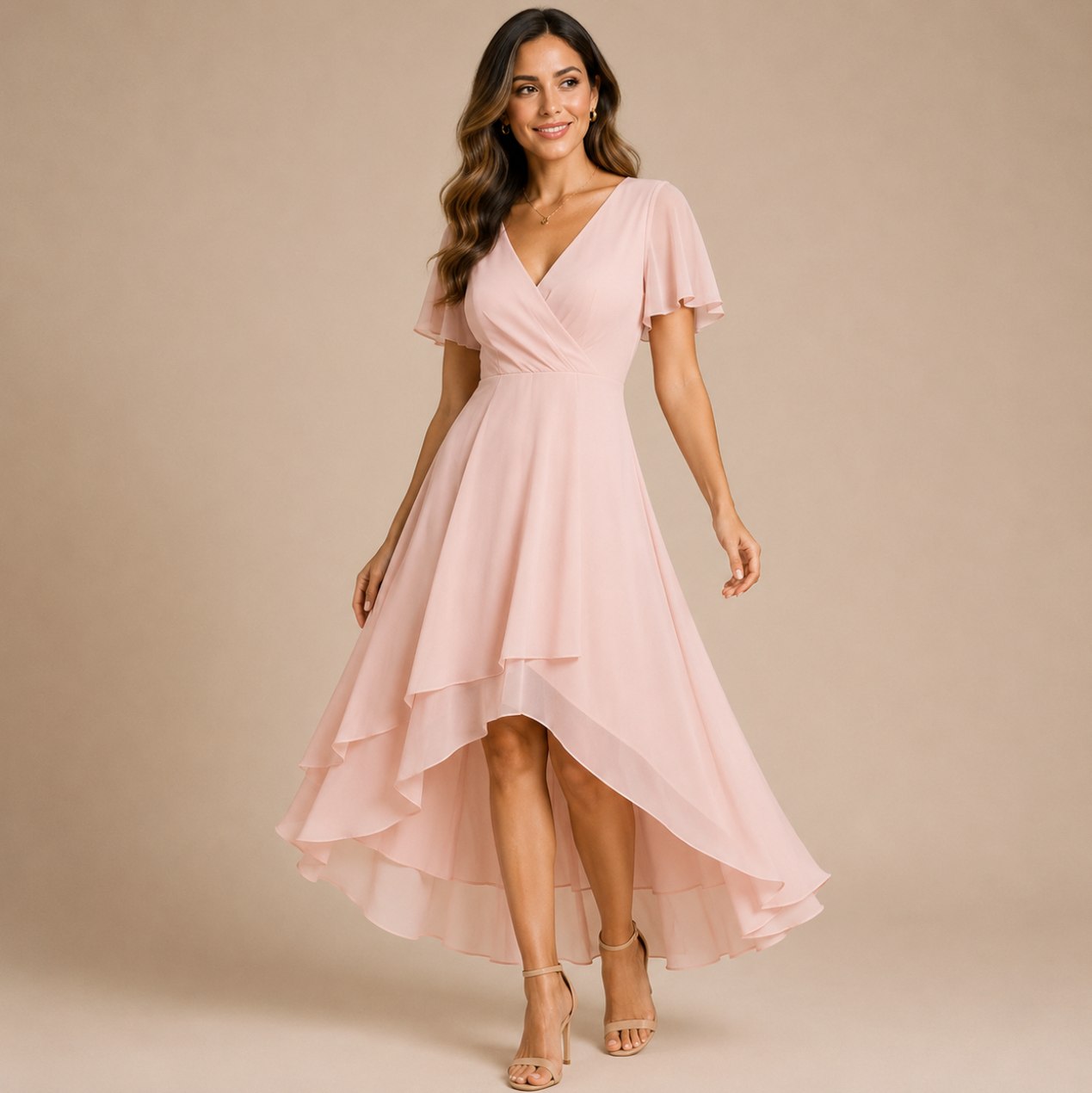 Chiffon High Low Midi Dress