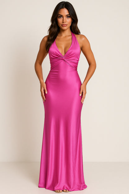 Satin Twist Front Maxi Dress