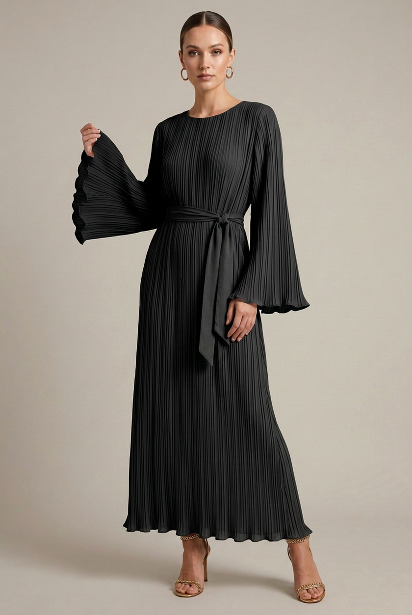 Long Sleeve Tie Waist Maxi Dress