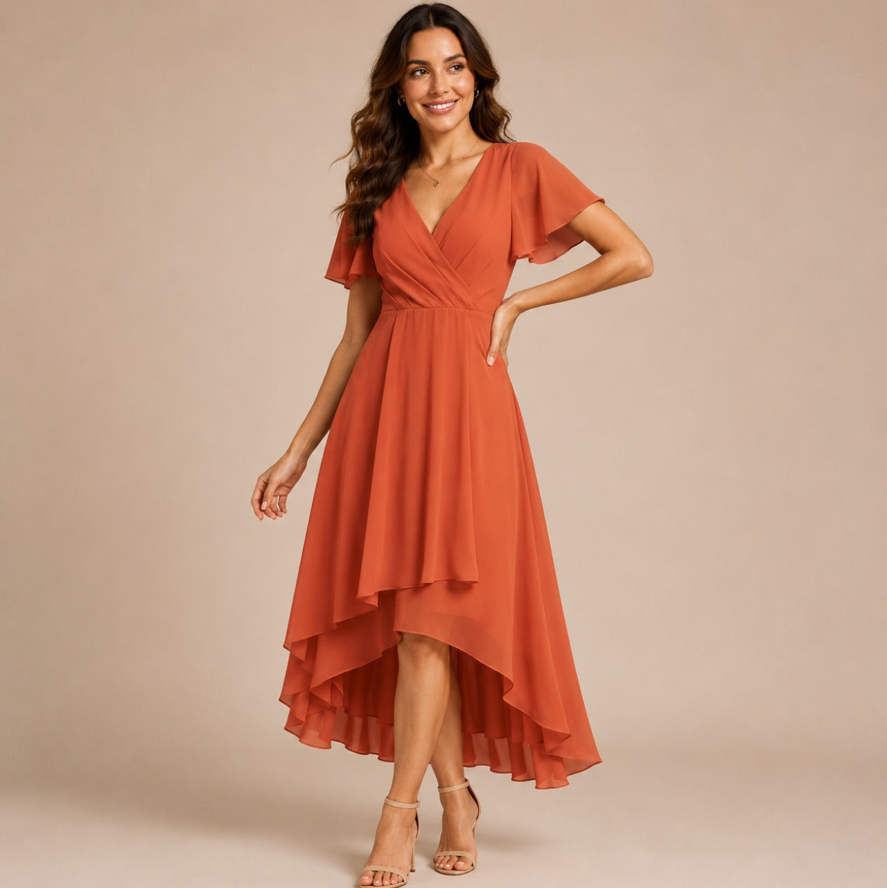 Chiffon High Low Midi Dress