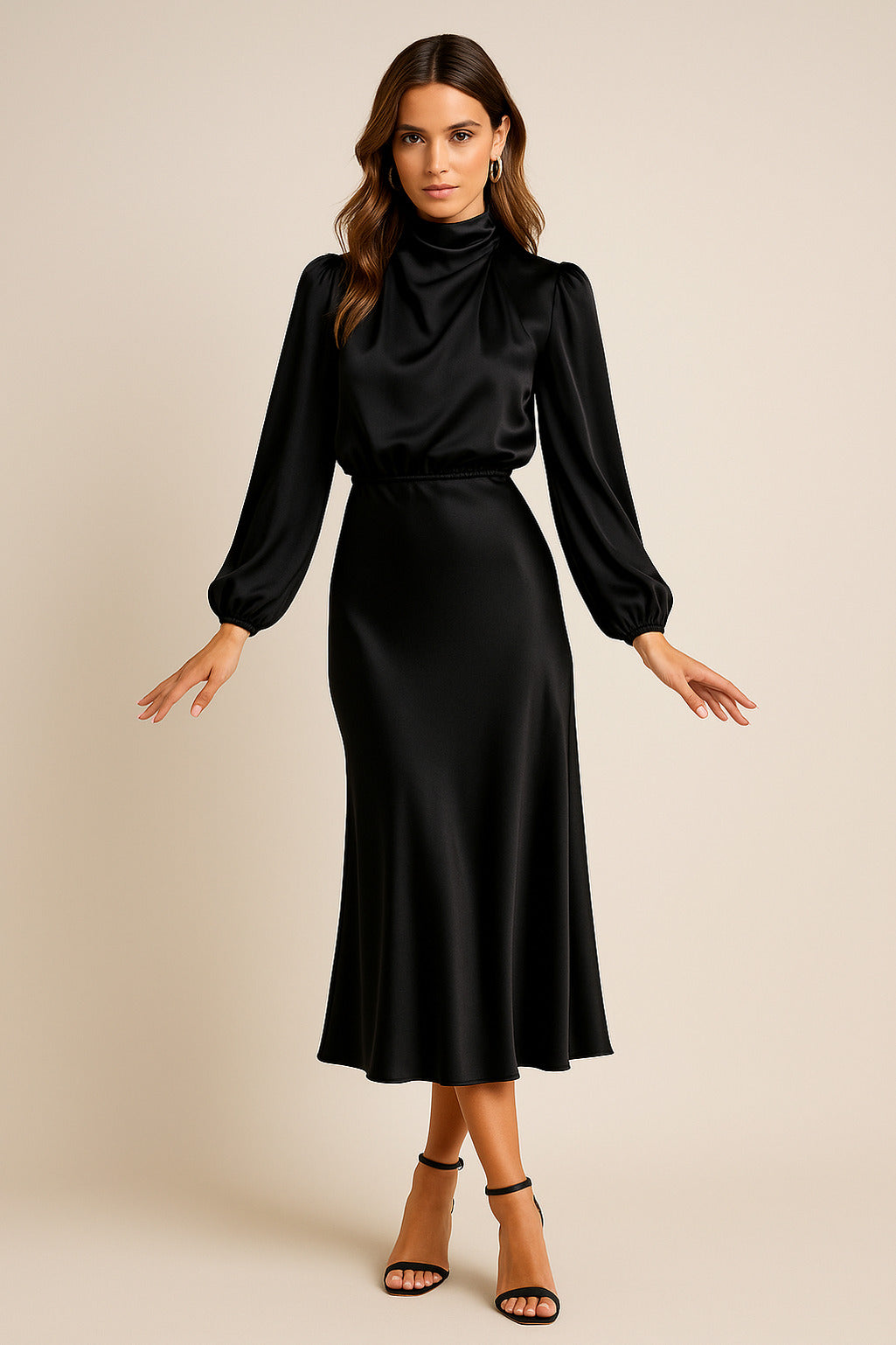 Satin High Neck Midi Dress