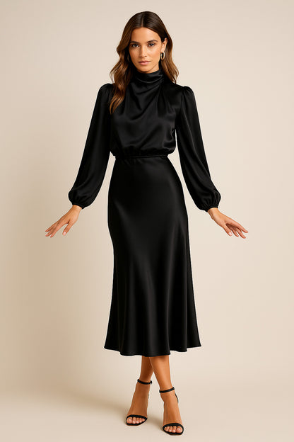 Satin High Neck Midi Dress