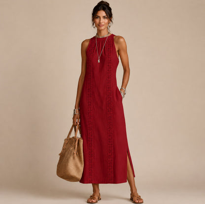 Halter Lace Trim Midi Sundress