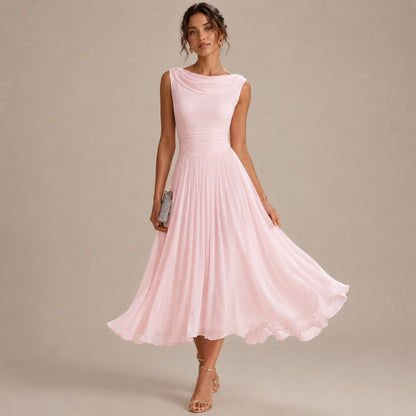 Cowl Neck Pleated Midi Dress