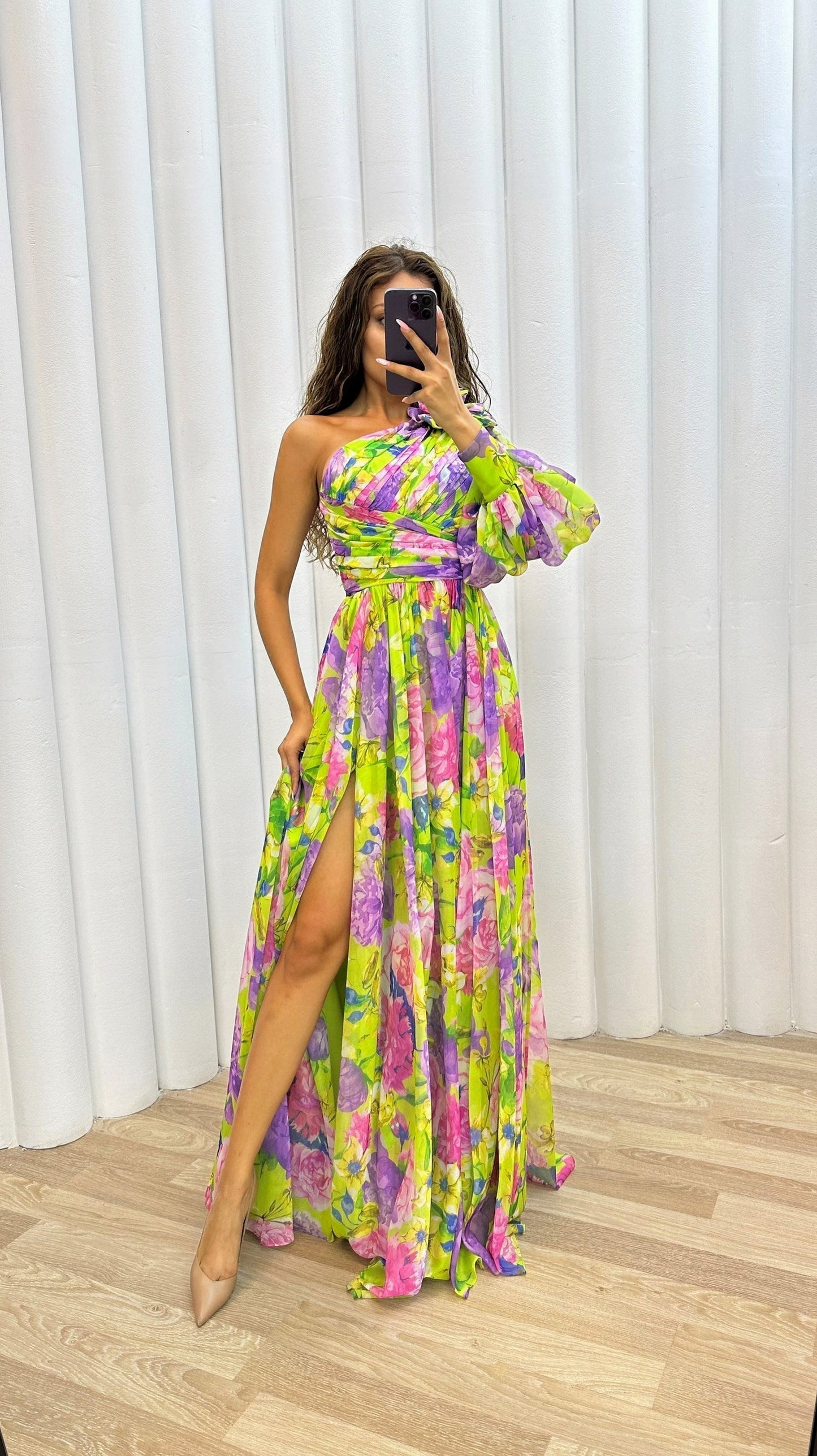 Floral One Shoulder Maxi Dress
