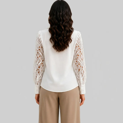 Crochet Sleeve Button Front Blouse