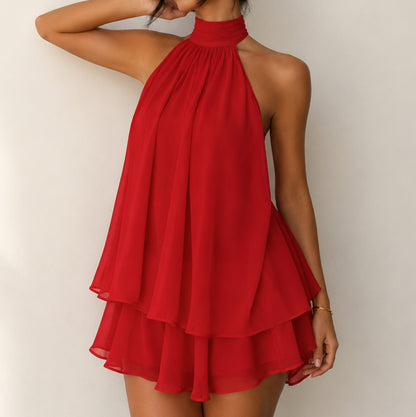 Chiffon Halter Tiered Mini Dress