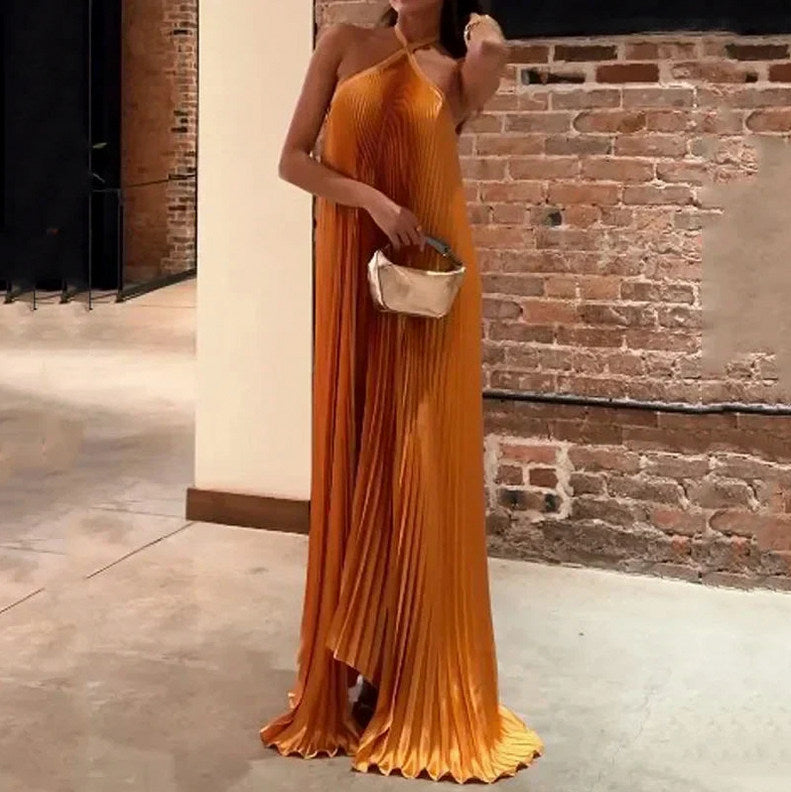 Pleated Halter Maxi Dress