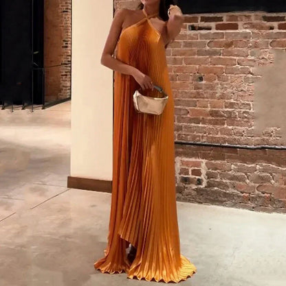 Pleated Halter Maxi Dress