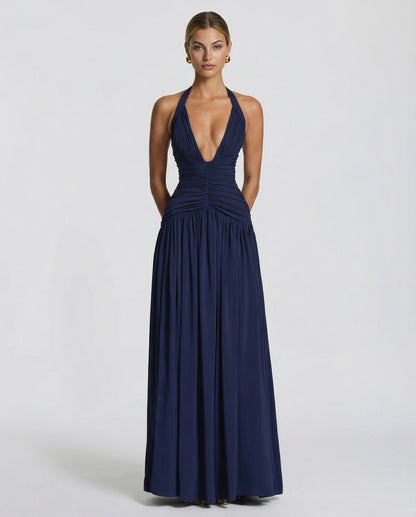 Chiffon Halter Slit Maxi Dress