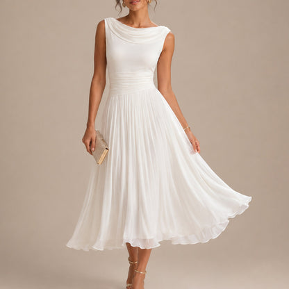 Cowl Neck Pleated Midi Dress