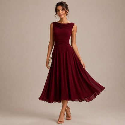 Cowl Neck Pleated Midi Dress