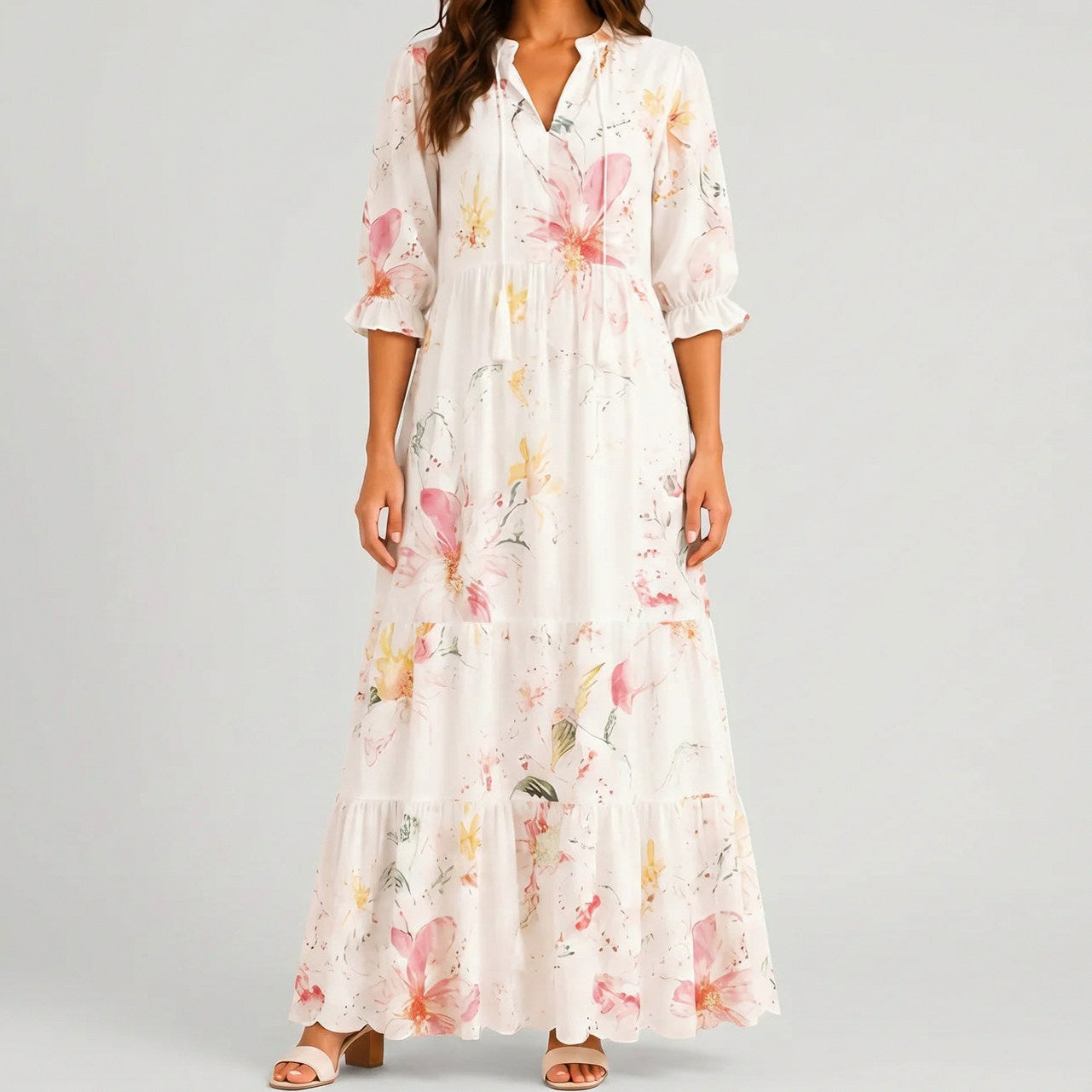 Ikat Puff Sleeve Maxi Dress