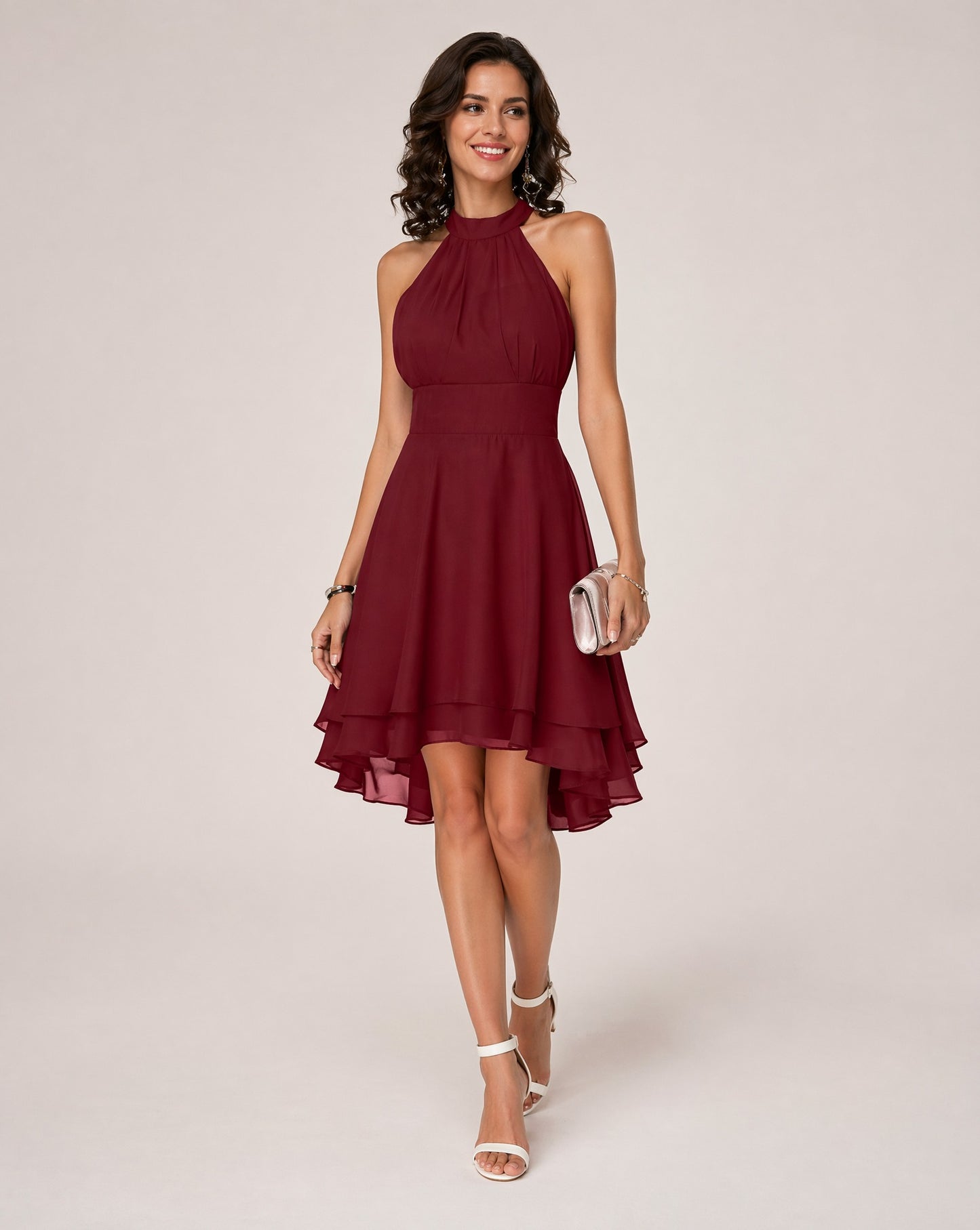 Chiffon Halter Tiered Midi Dress