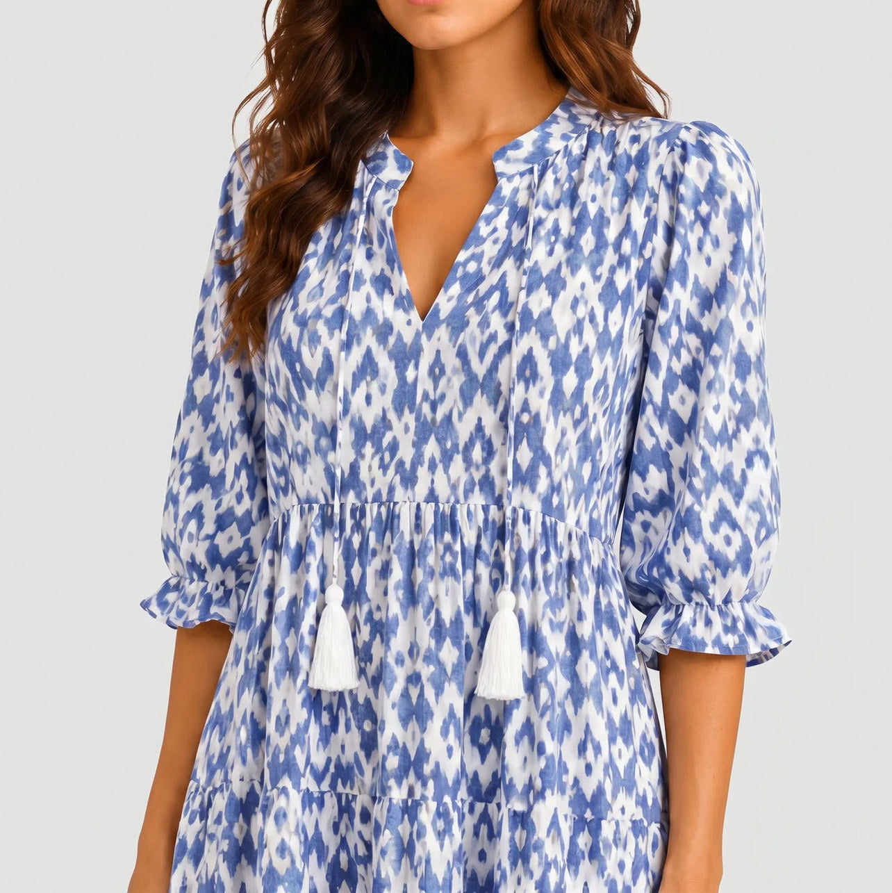 Ikat Puff Sleeve Maxi Dress