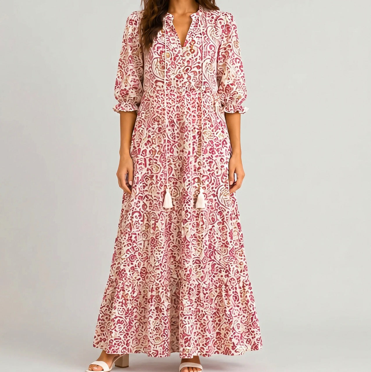 Ikat Puff Sleeve Maxi Dress