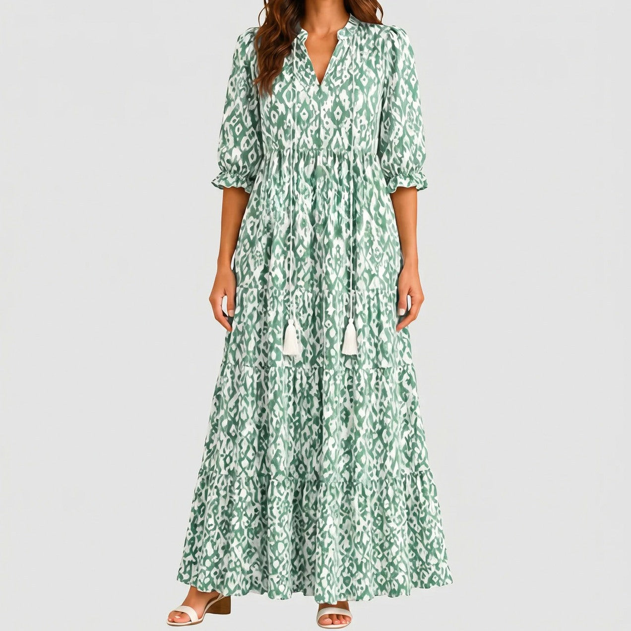 Ikat Puff Sleeve Maxi Dress