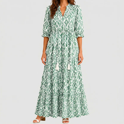 Ikat Puff Sleeve Maxi Dress