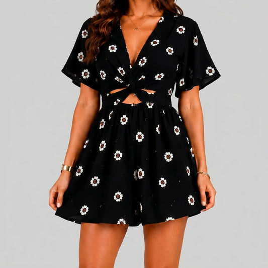 Floral Twist Front Romper