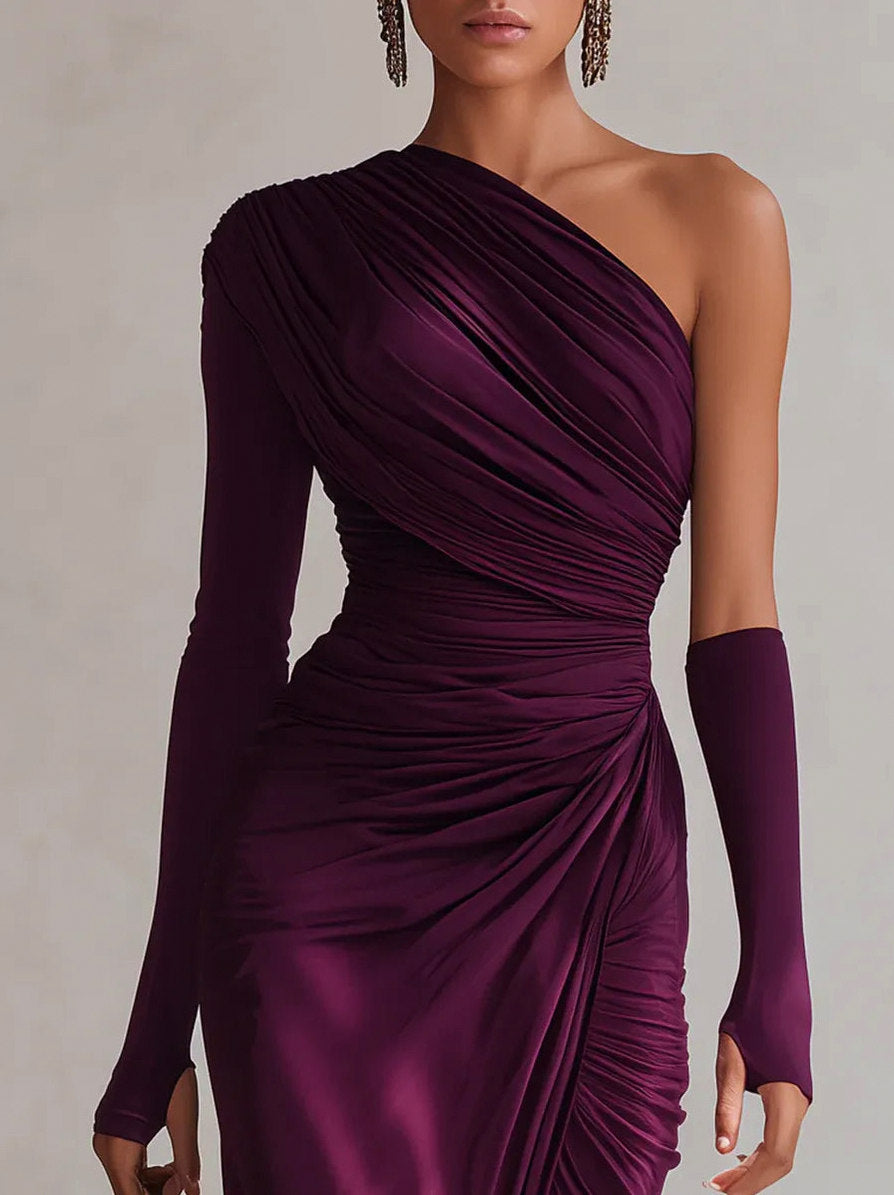 Satin One Shoulder Maxi Dress