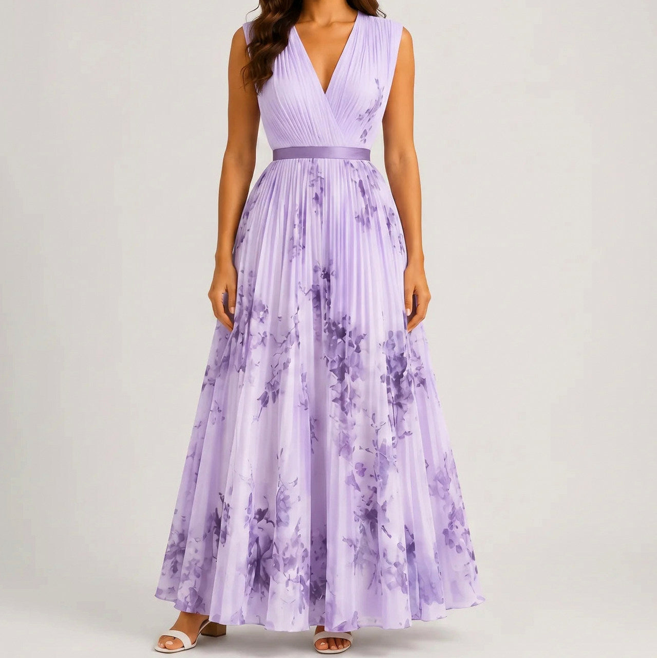 Chiffon Floral Pleated Maxi Dress