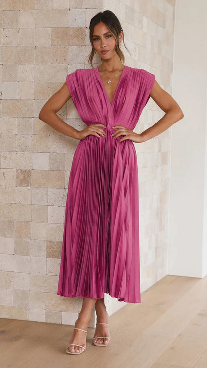 Satin Sleeveless Plunge Midi Dress