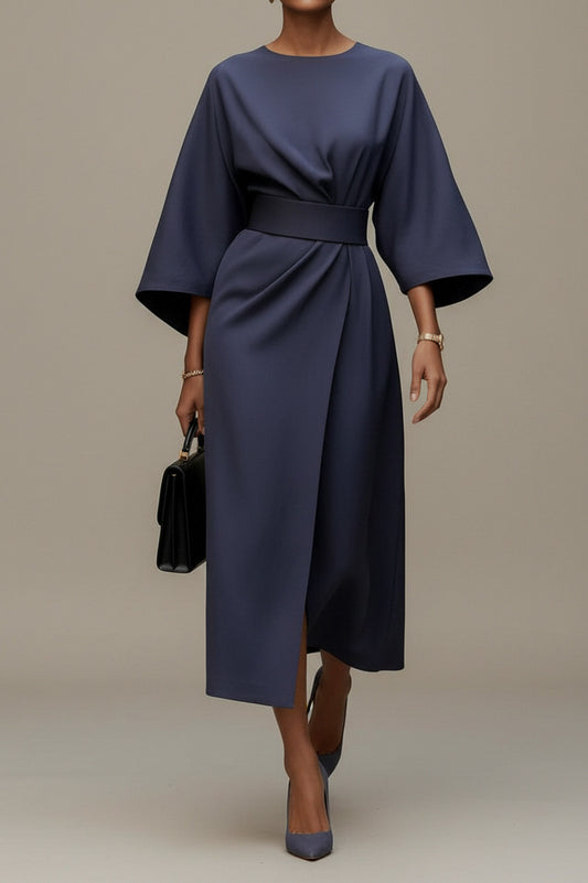 3/4 Sleeve Kimono Sleeve Belted Midi Dress