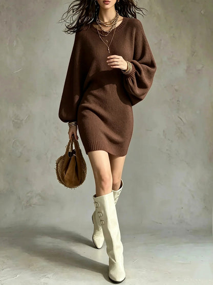 Knit Balloon Sleeve Sweater Dress