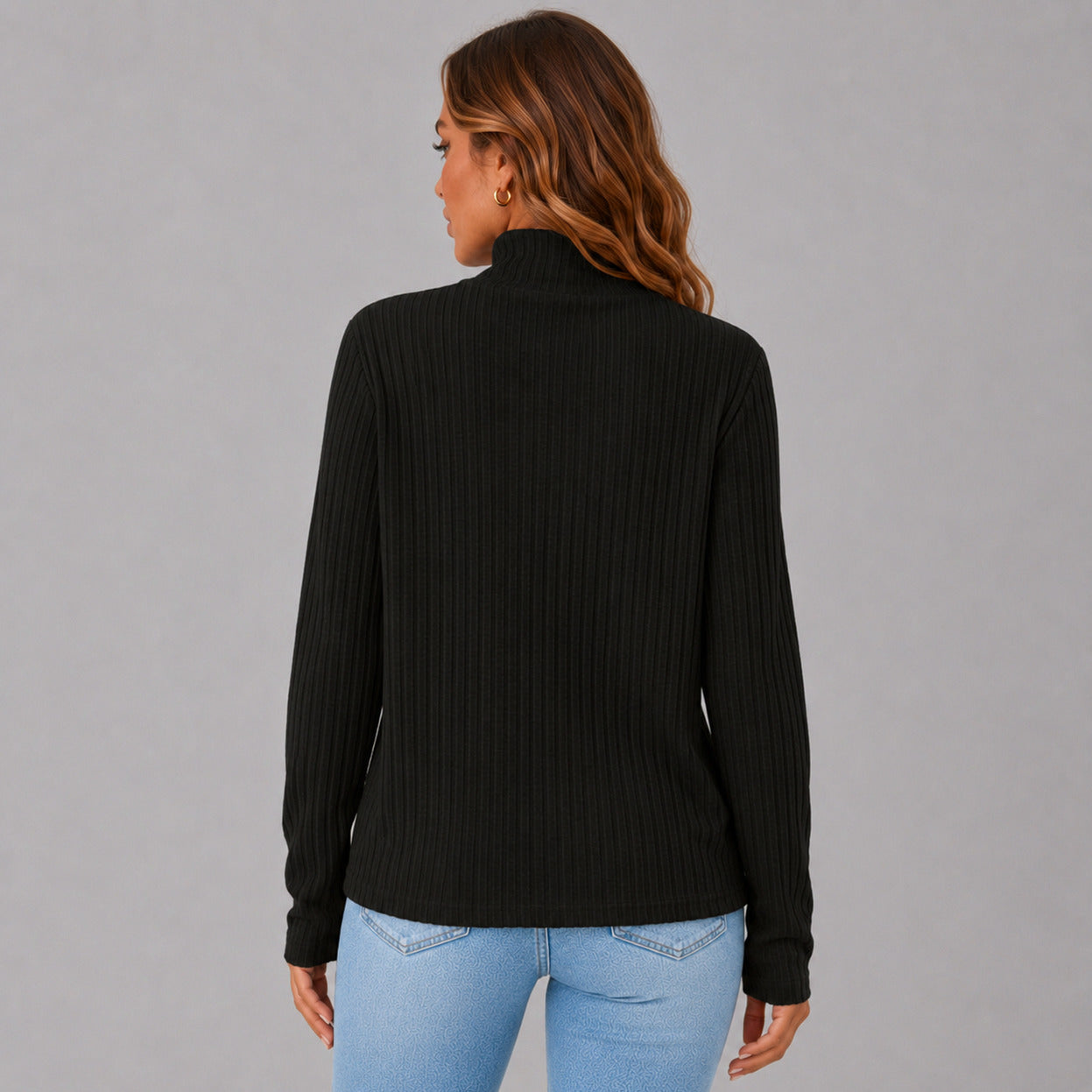 Knit Button Detail High Neck Sweater