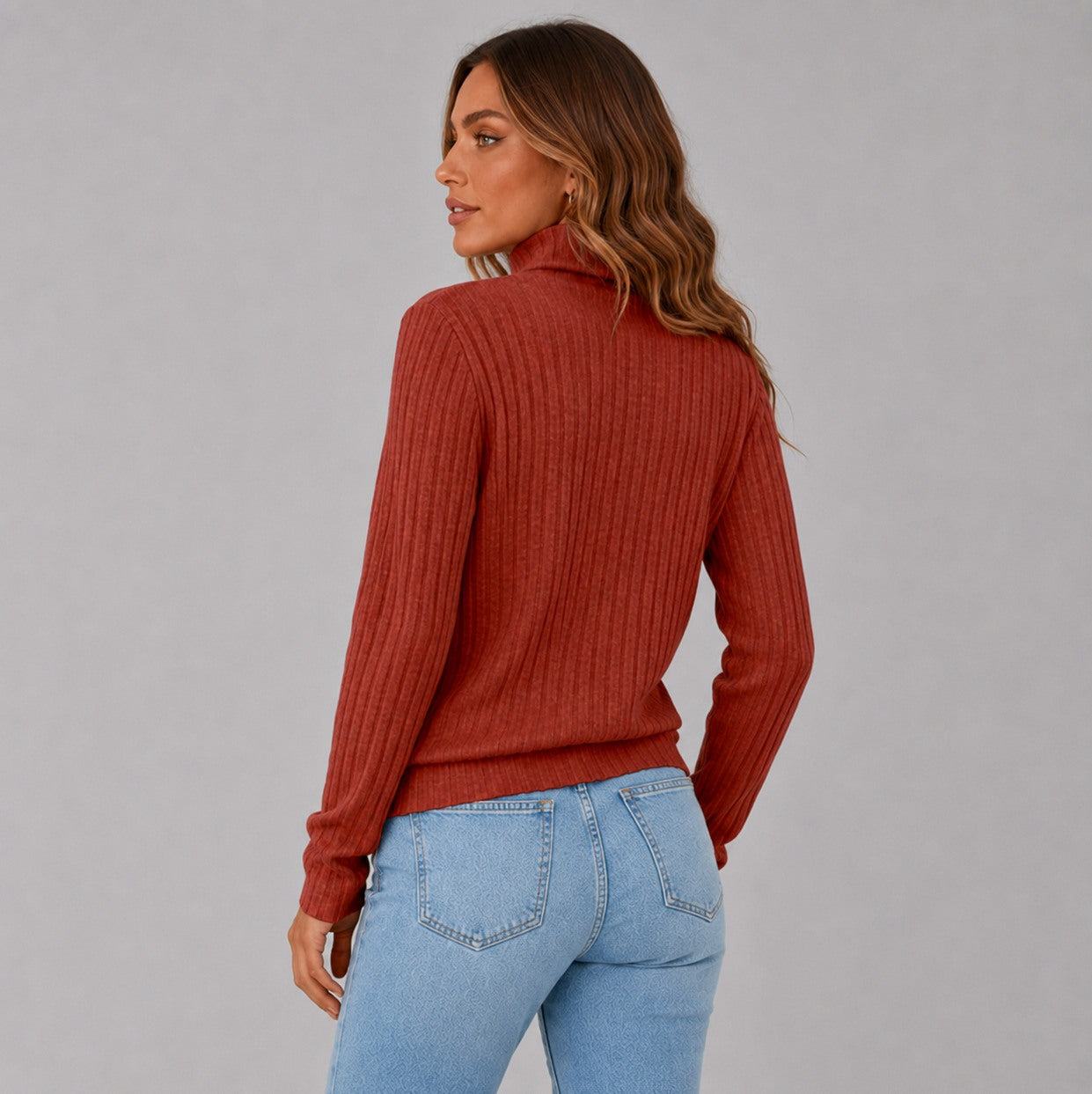 Knit Button Detail High Neck Sweater