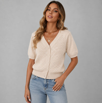 Knit Button Front Short Sleeve Top