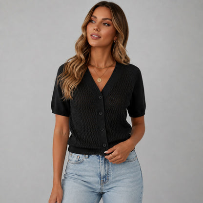 Knit Button Front Short Sleeve Top