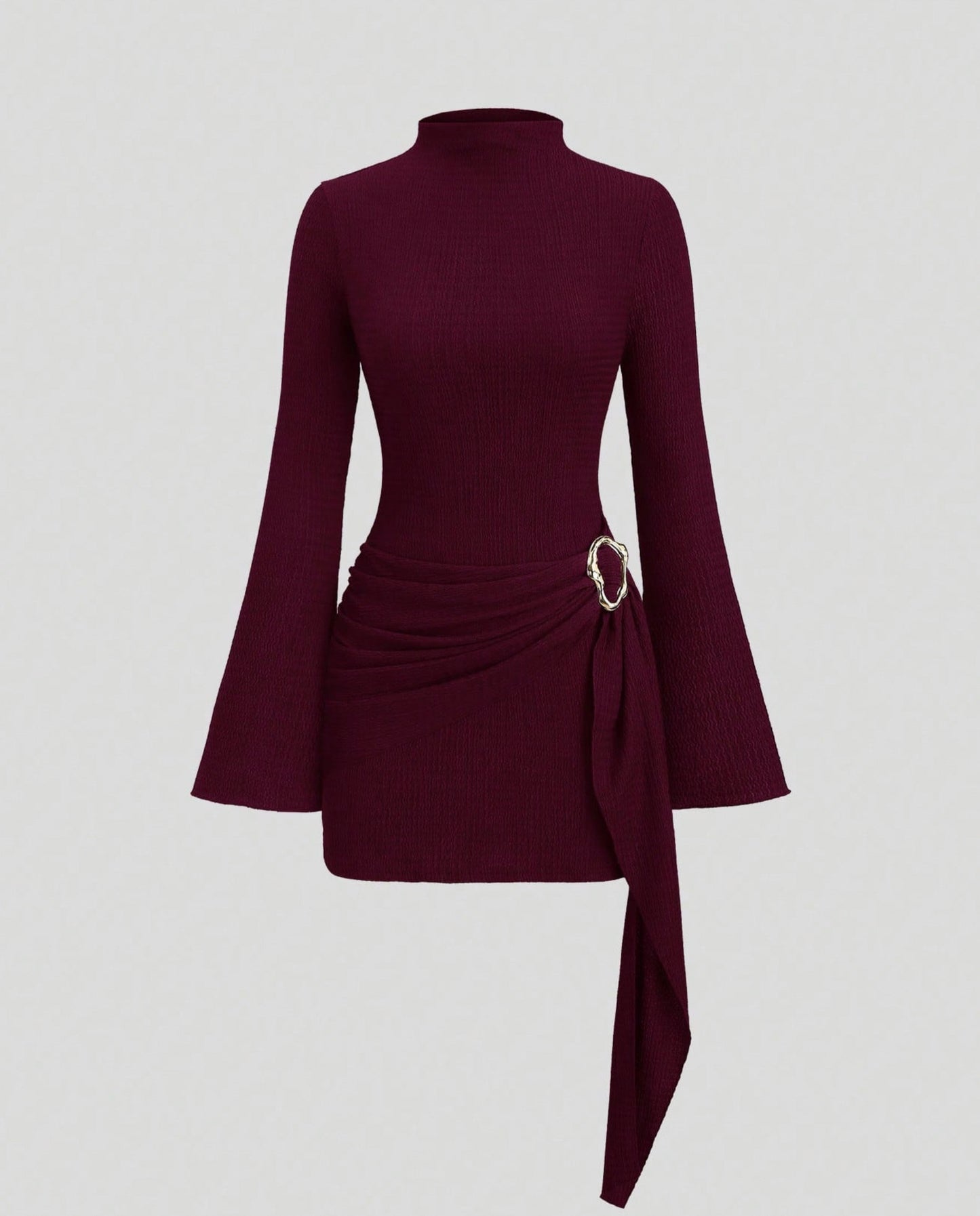 Knit Draped Mock Neck Mini Dress