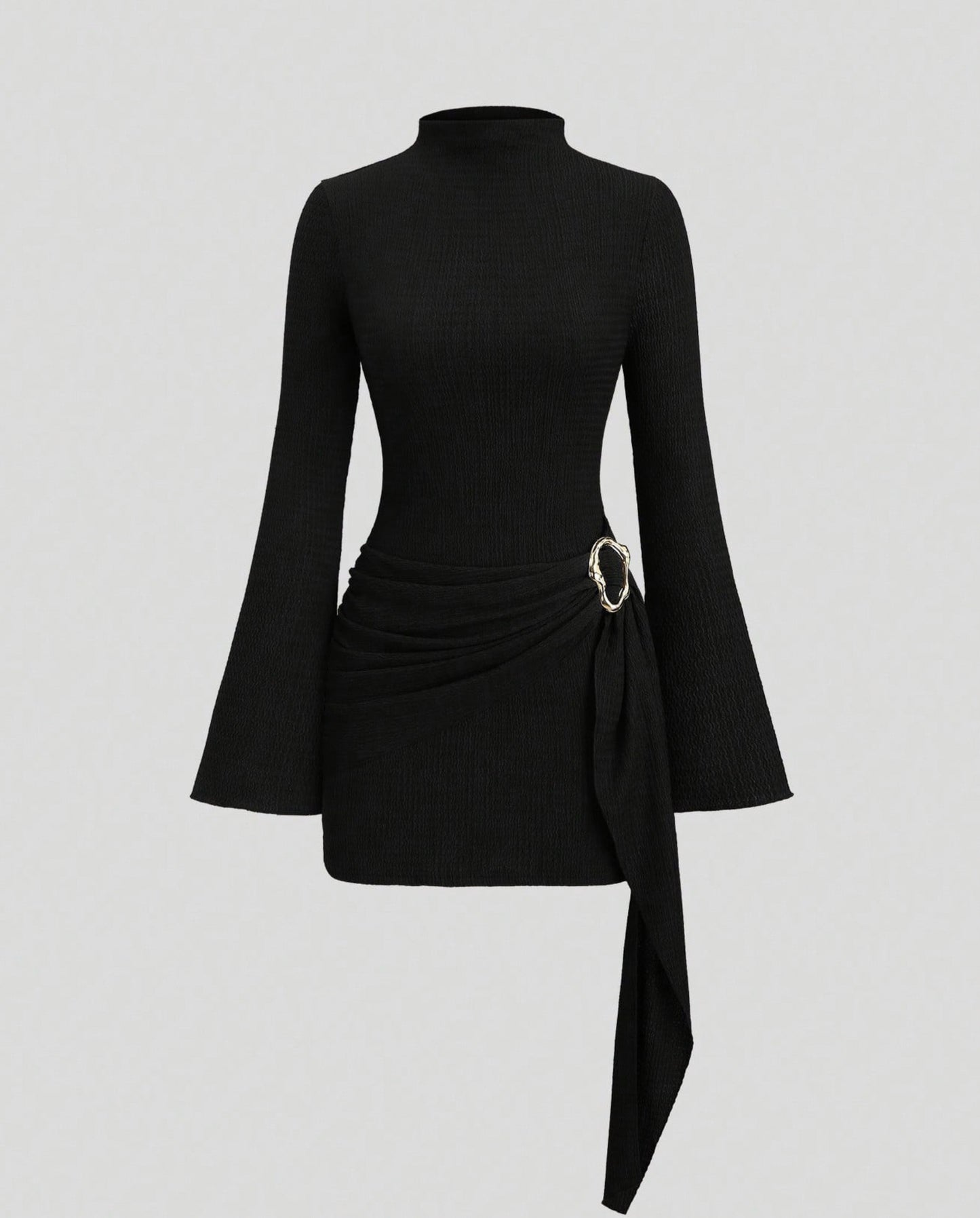 Knit Draped Mock Neck Mini Dress