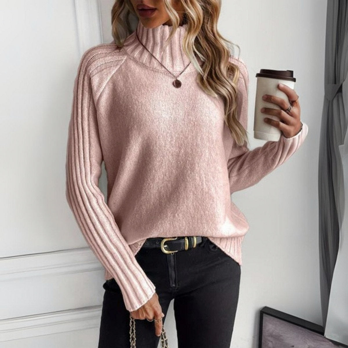 Knit Mock Neck Pullover Sweater