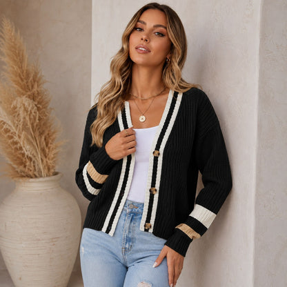 Knit Striped Button Front Cardigan