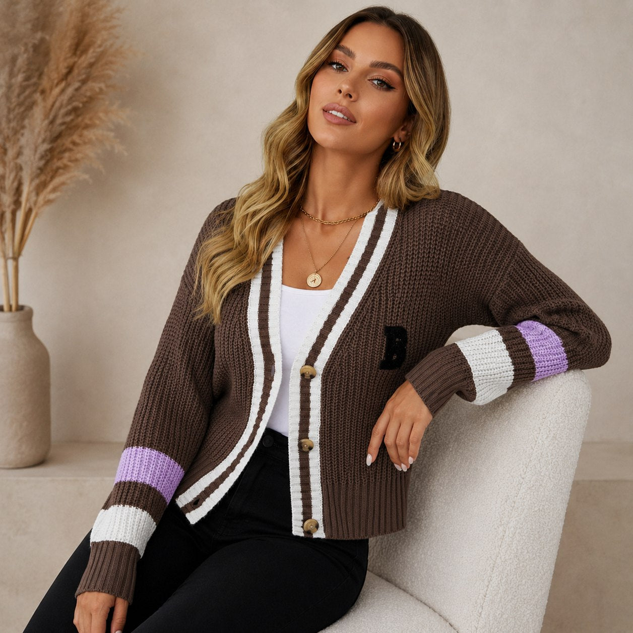 Knit Striped Button Front Cardigan