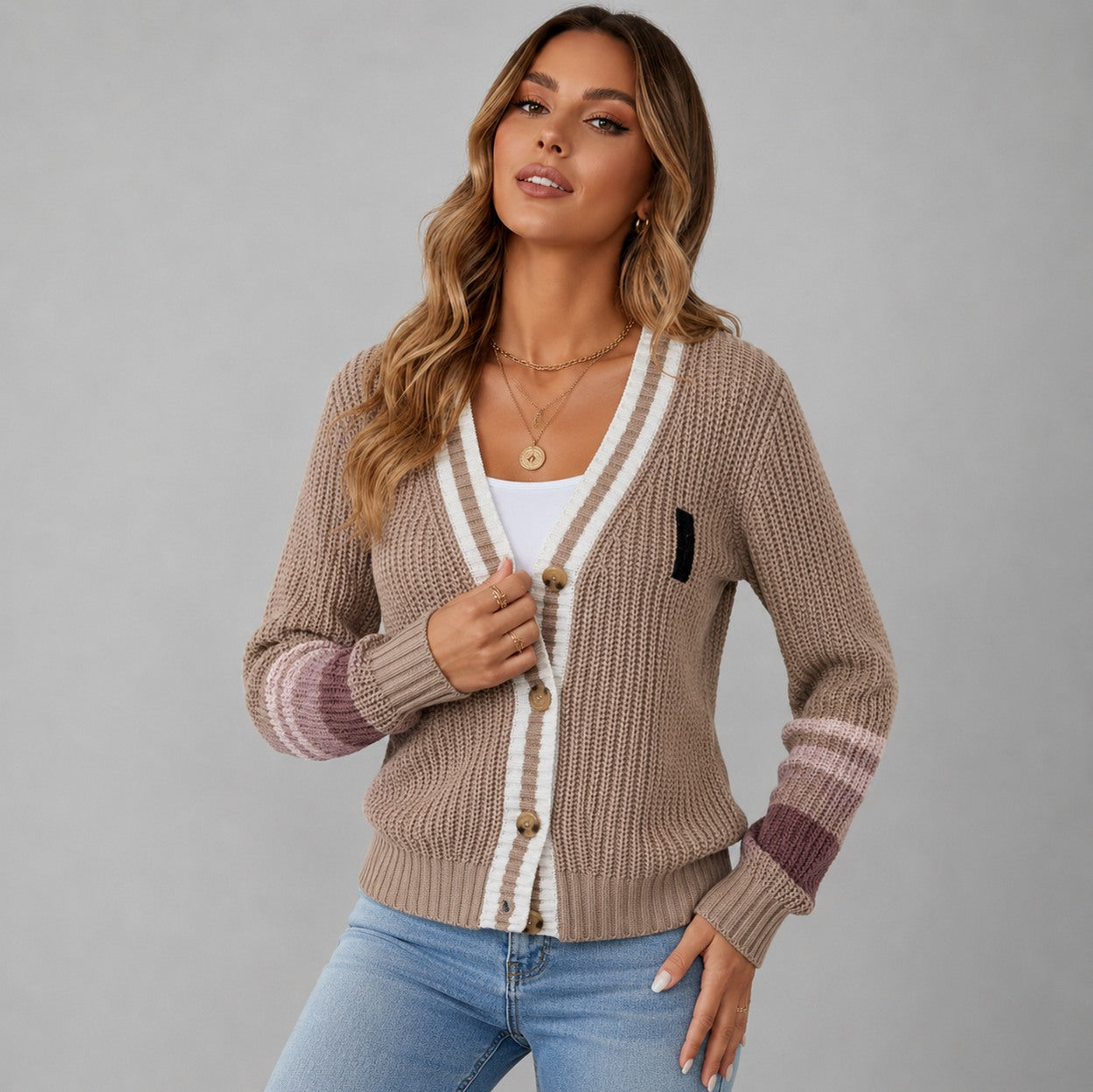 Knit Striped Button Front Cardigan